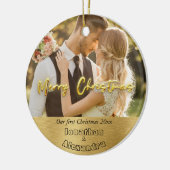 Modern paar foto Elegant goud eerste Kerstmis Keramisch Ornament (Links)