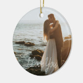 Modern Paar Foto Jubileum Script Holiday Keramisch Ornament (Links)