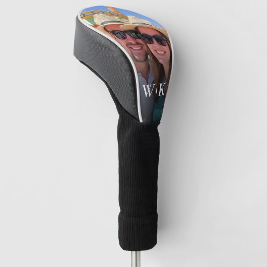 Modern paar foto monogram golfheadcover (Schuin)
