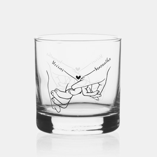 Modern Paar Holding handen Aangepaste naam bruilof Whisky Glas (Voorkant)