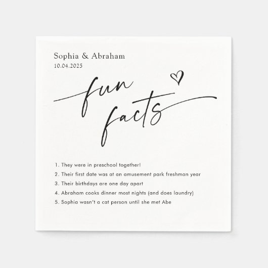 Modern paar leuke feiten bruiloft servet (Voorkant)