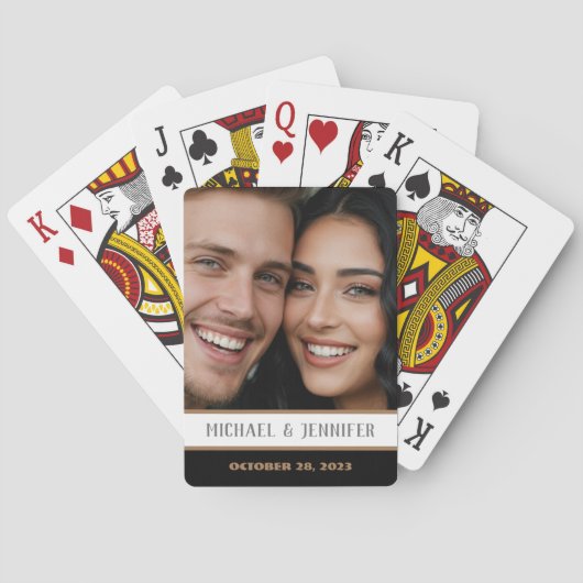 Modern paar Monogram Datum Gepersonaliseerd Fotona Pokerkaarten (Achterkant)