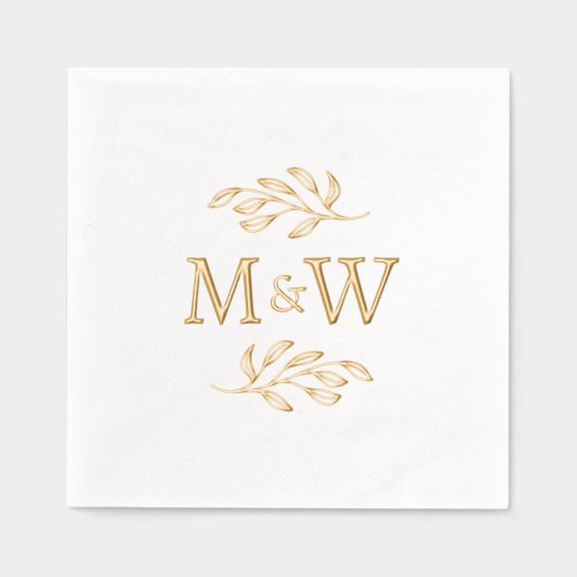 Modern paar Monogram Initialen Elegant Botanisch Folie Servetten (Voorkant)