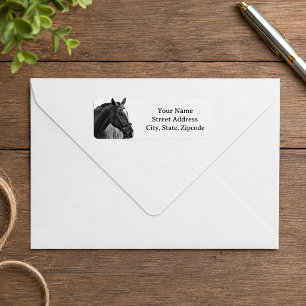 Modern Paard Zwart en Wit Equestrian Etiket