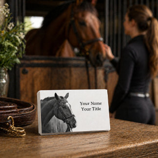 Modern Paard Zwart en Wit Equestrian Visitekaartje