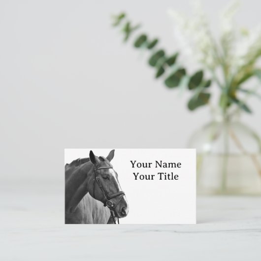 Modern Paard Zwart-wit Ruitersport Visitekaartje (Staand voorkant)