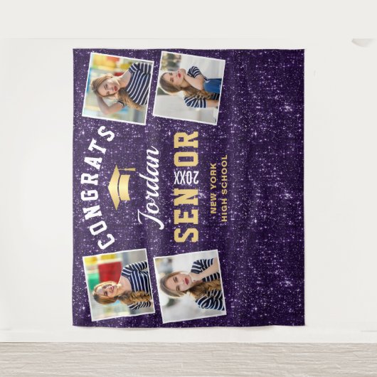 Modern Paars Afstuderen 4 Fotobooth Backdrop Wandkleed (Voorkant)