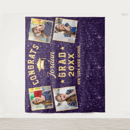 Modern Paars Afstuderen 4 Fotobooth Backdrop Wandkleed (Voorkant)