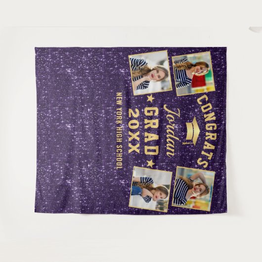 Modern Paars Afstuderen 4 Fotobooth Backdrop Wandkleed (Voorkant (horizontaal))