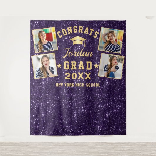 Modern Paars Afstuderen 4 Fotobooth Backdrop Wandkleed (Voorkant)