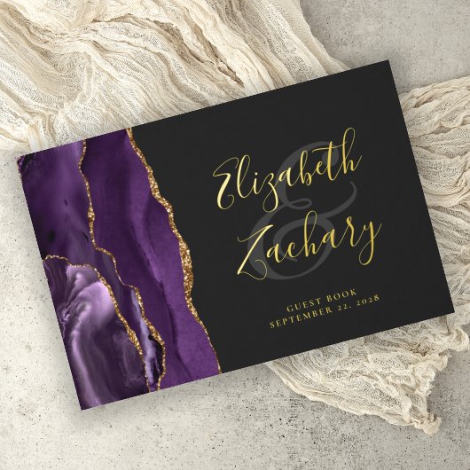 Modern Paars Agate Gold Script Dark Gastenboek