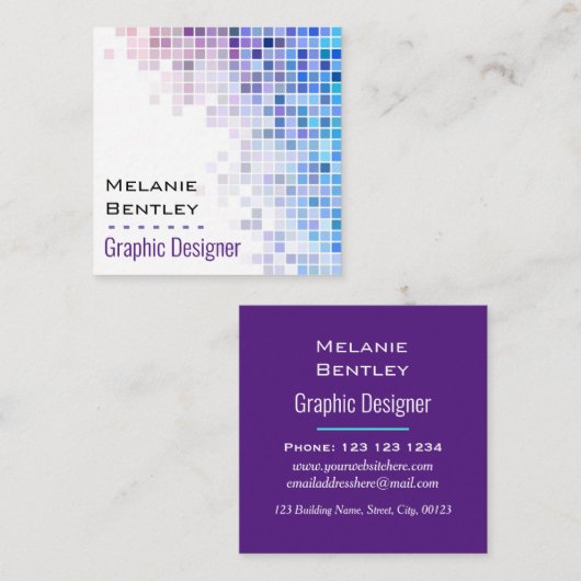 Modern Paars blauw radiëntraster grafisch ontwerp Vierkante Visitekaartje (Voorkant / Achterkant)