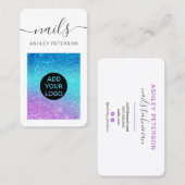 Modern paars blauw spijkernagelschrift visitekaartje (Voorkant / Achterkant)