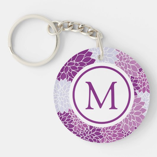 Modern Paars bloemenpatroon monogram Sleutelhanger (Voorkant)