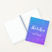 Modern Paars Blue Glitter Name Script Sketchbook Notitieboek (Binnen)