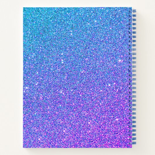 Modern Paars Blue Glitter Name Script Sketchbook Notitieboek (Achterkant)