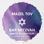 Modern Paars Blue Star Bar Mitzvah Hebrew Ballon<br><div class="desc">Prachtige religieuze Joodse Bar Mitzvah Mazel Tov ballonnen. Modern maar elegant waterverf ontwerp in marineblauw, paarse kleuren. White Star of David in het midden van de moderne scriptletters. "Hij is geroepen tot de Torah als een Bar Mitswa." Prefect voor 13 jarige zoon, jongen. Eenvoudig te bewerken - voeg gewoon uw...</div>