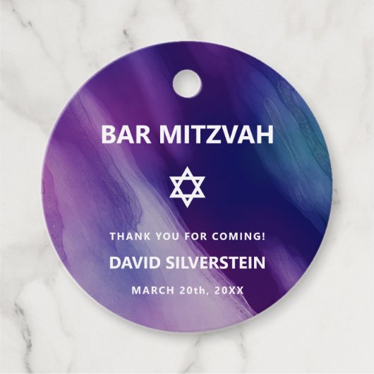 Modern Paars Blue Star Bar Mitzvah Hebrew Bedankjes Labels (Voorkant)