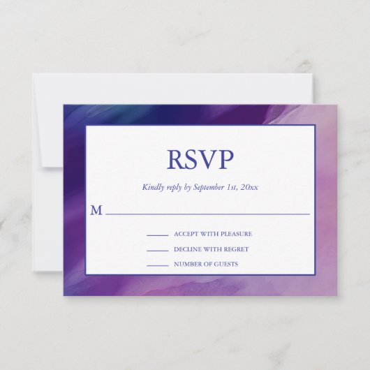 Modern Paars Blue Star Bar Mitzvah Hebrew RSVP Kaartje (Voorkant)