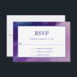 Modern Paars Blue Star Bar Mitzvah Hebrew RSVP Kaartje<br><div class="desc">Prachtige religieuze Joodse Bar Mitzvah RSVP kaarten. Het moderne maar elegante ontwerp van de waterverf in marineblauw, paarse kleuren. White Star of David in het midden van de moderne scriptletters. "Hij is geroepen tot de Torah als een Bar Mitswa." Prefect voor 13 jarige zoon, jongen. Eenvoudig te bewerken - voeg...</div>