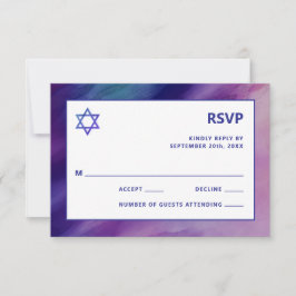Modern Paars Blue Star Bar Mitzvah Hebrew RSVP Kaartje