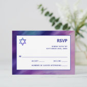 Modern Paars Blue Star Bar Mitzvah Hebrew RSVP Kaartje (Staand voorkant)