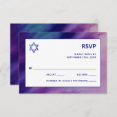 Modern Paars Blue Star Bar Mitzvah Hebrew RSVP Kaartje (Voorkant / Achterkant)