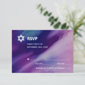 Modern Paars Blue Star Bar Mitzvah Hebrew RSVP Kaartje (Staand voorkant)