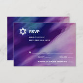 Modern Paars Blue Star Bar Mitzvah Hebrew RSVP Kaartje (Voorkant / Achterkant)