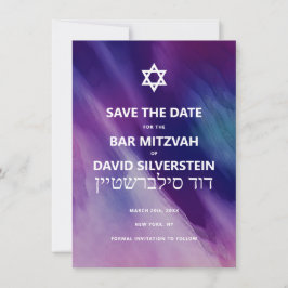 Modern Paars Blue Star Bar Mitzvah Hebrew Save The Date