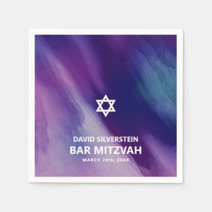 Modern Paars Blue Star Bar Mitzvah Hebrew Servet