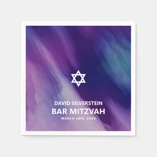 Modern Paars Blue Star Bar Mitzvah Hebrew Servet (Voorkant)