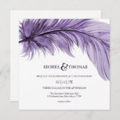 Modern Paars Boho Feather Whimsical Wedding Kaart (Voorkant / Achterkant)