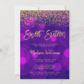 Modern Paars Bokeh Gold Glitter Sweet 16 Kaart (Voorkant)
