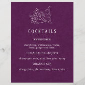 Modern Paars Botanical Wedding Cocktail Menu (Voorkant)