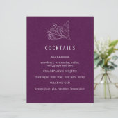 Modern Paars Botanical Wedding Cocktail Menu (Staand voorkant)