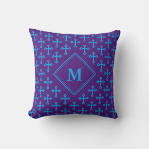 Modern Paars Cyaan Blue CROSS Monogram Kussen