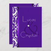 Modern Paars Damask Elegant Wedding Invitation Kaart (Voorkant / Achterkant)