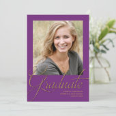 Modern Paars en Gold Minimalist Photo Afstuderen Kaart (Staand voorkant)
