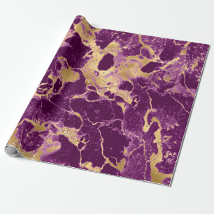 Modern paars en goud marmerpatroon cadeaupapier