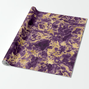 Modern paars en goud marmerpatroon cadeaupapier