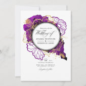 Modern Paars en goudgroen Abstract Floral Wedding  Kaart (Voorkant)
