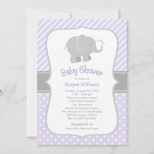 Modern Paars en grijs olifant Baby shower Kaart (Voorkant)