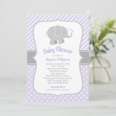 Modern Paars en grijs olifant Baby shower Kaart (Staand voorkant)