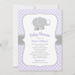Modern Paars en grijs olifant Baby shower Kaart