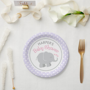 Modern Paars en grijs olifant Baby shower Papieren Bordje