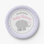 Modern Paars en grijs olifant Baby shower Papieren Bordje (Voorkant)