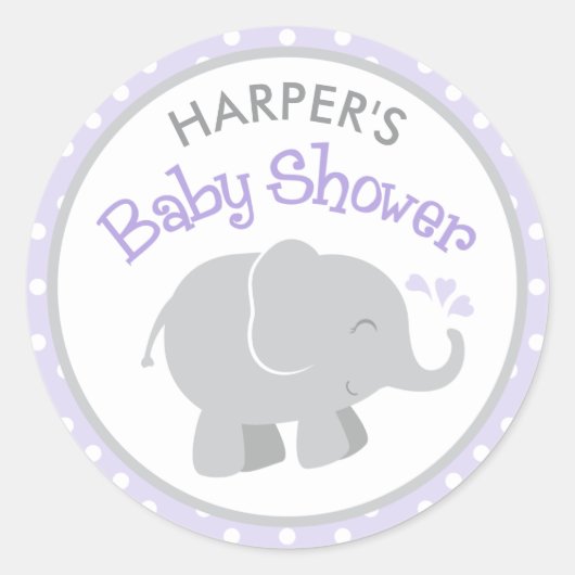 Modern Paars en grijs olifant Baby shower Ronde Sticker (Voorkant)