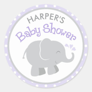 Modern Paars en grijs olifant Baby shower Ronde Sticker