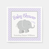 Modern Paars en grijs olifant Baby shower Servet (Voorkant)